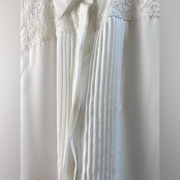 Karl Lagerfeld White Button Up Lace Detail Ruffle Blouse Top - Picture 14 of 15